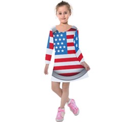 United Of America Usa Flag Kids  Long Sleeve Velvet Dress