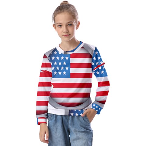 United Of America Usa Flag Kids  Long Sleeve Tee With Frill  by Celenk