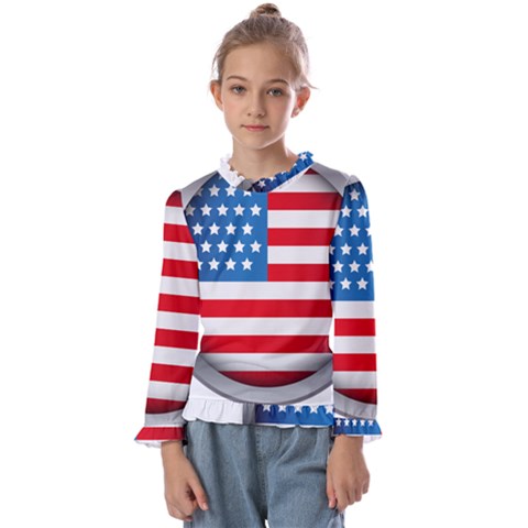 United Of America Usa Flag Kids  Frill Detail Tee by Celenk