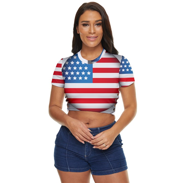 United Of America Usa Flag Side Button Cropped Tee