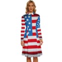 United Of America Usa Flag Long Sleeve Shirt Collar A-Line Dress View1