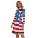 United Of America Usa Flag Long Sleeve Shirt Collar A-Line Dress View2