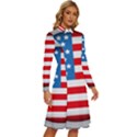 United Of America Usa Flag Long Sleeve Shirt Collar A-Line Dress View3