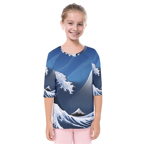 The Great Wave Off Kanagawa Kids  Quarter Sleeve Raglan Tee by Grandong