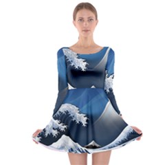 The Great Wave Off Kanagawa Long Sleeve Skater Dress by Grandong