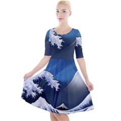 The Great Wave Off Kanagawa Quarter Sleeve A-line Dress by Grandong