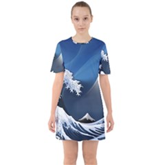 The Great Wave Off Kanagawa Sixties Short Sleeve Mini Dress by Grandong