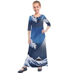 The Great Wave Off Kanagawa Kids  Quarter Sleeve Maxi Dress by Grandong