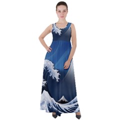 The Great Wave Off Kanagawa Empire Waist Velour Maxi Dress by Grandong