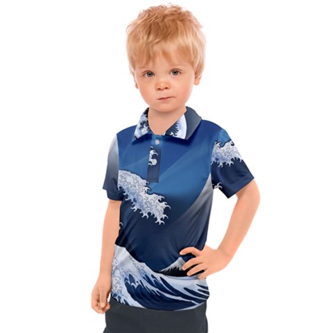 The Great Wave Off Kanagawa Kids  Polo Tee by Grandong