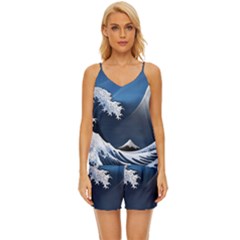 The Great Wave Off Kanagawa V-neck Satin Pajamas Set by Grandong