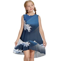 The Great Wave Off Kanagawa Kids  Frill Swing Dress by Grandong