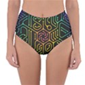 Circuit Hexagonal Geometric Pattern Background Pattern Reversible High-Waist Bikini Bottoms View1