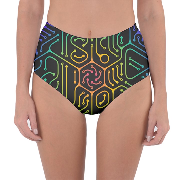 Circuit Hexagonal Geometric Pattern Background Pattern Reversible High-Waist Bikini Bottoms