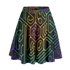 Circuit Hexagonal Geometric Pattern Background Pattern High Waist Skirt by Ndabl3x