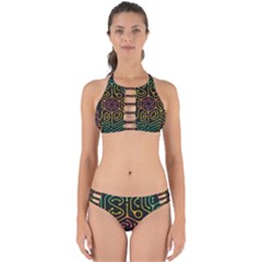 Circuit Hexagonal Geometric Pattern Background Pattern Perfectly Cut Out Bikini Set by Ndabl3x