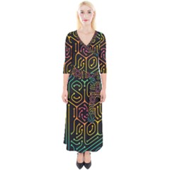 Circuit Hexagonal Geometric Pattern Background Pattern Quarter Sleeve Wrap Maxi Dress by Ndabl3x