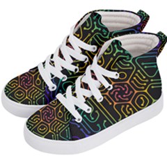 Circuit Hexagonal Geometric Pattern Background Pattern Kids  Hi-top Skate Sneakers by Ndabl3x