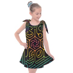 Circuit Hexagonal Geometric Pattern Background Pattern Kids  Tie Up Tunic Dress by Ndabl3x