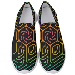 Circuit Hexagonal Geometric Pattern Background Pattern Men s Slip On Sneakers by Ndabl3x