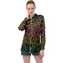 Circuit Hexagonal Geometric Pattern Background Pattern Long Sleeve Satin Shirt View1