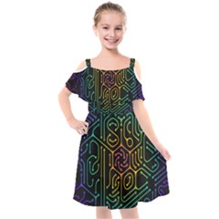 Circuit Hexagonal Geometric Pattern Background Pattern Kids  Cut Out Shoulders Chiffon Dress by Ndabl3x