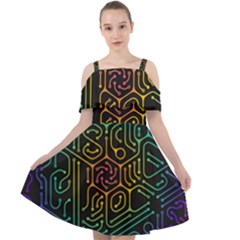 Circuit Hexagonal Geometric Pattern Background Pattern Cut Out Shoulders Chiffon Dress by Ndabl3x