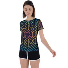 Circuit Hexagonal Geometric Pattern Background Pattern Back Circle Cutout Sports Tee by Ndabl3x