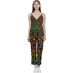 Circuit Hexagonal Geometric Pattern Background Pattern V-neck Camisole Jumpsuit