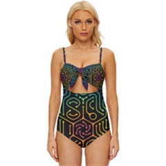 Circuit Hexagonal Geometric Pattern Background Pattern Knot Front One-piece Swimsuit by Ndabl3x