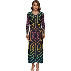 Circuit Hexagonal Geometric Pattern Background Pattern Long Sleeve Longline Maxi Dress by Ndabl3x