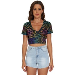 Circuit Hexagonal Geometric Pattern Background Pattern V-neck Crop Top by Ndabl3x