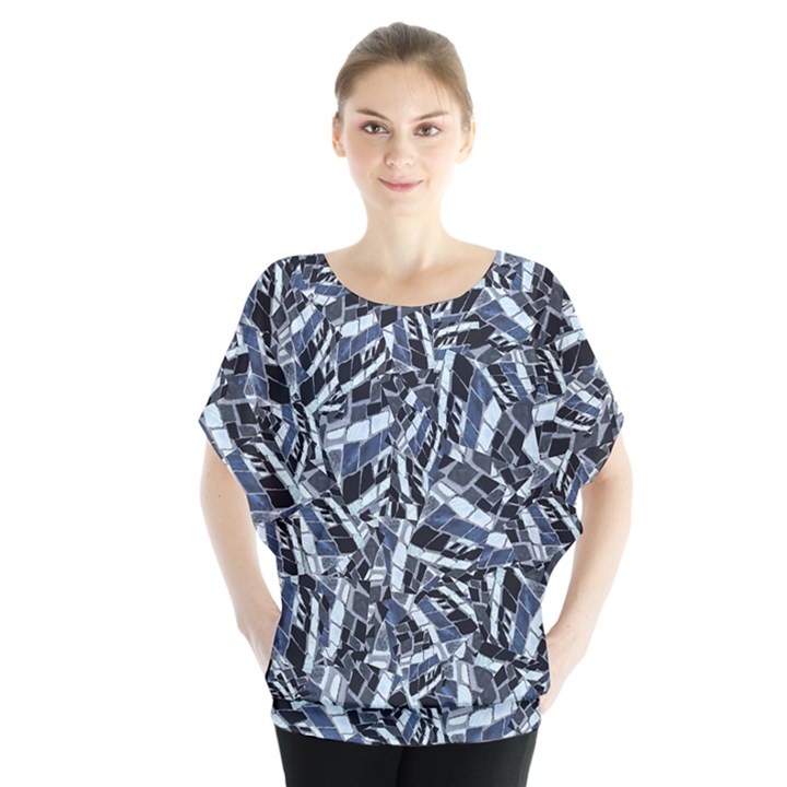 Cobalt Kaleidoscope Print Pattern Design Batwing Chiffon Blouse