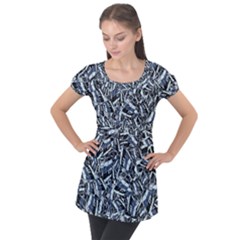 Cobalt Kaleidoscope Print Pattern Design Puff Sleeve Tunic Top by dflcprintsclothing