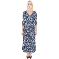 Cobalt Kaleidoscope Print Pattern Design Quarter Sleeve Wrap Maxi Dress by dflcprintsclothing