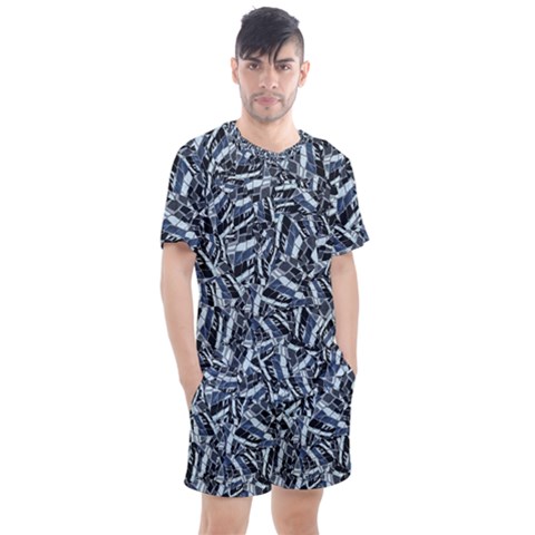 Cobalt Kaleidoscope Print Pattern Design Men s Mesh Tee And Shorts Set by dflcprintsclothing