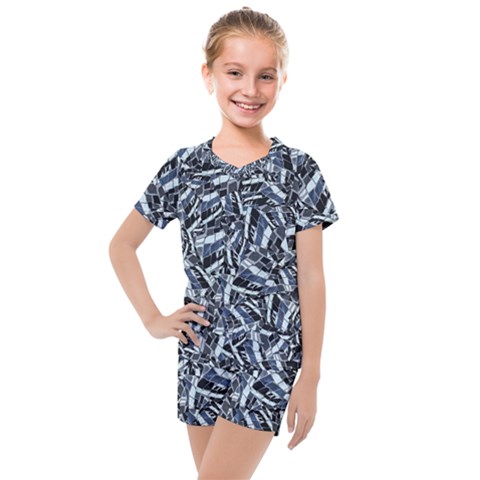 Cobalt Kaleidoscope Print Pattern Design Kids  Mesh Tee And Shorts Set by dflcprintsclothing