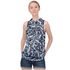 Cobalt Kaleidoscope Print Pattern Design High Neck Satin Top