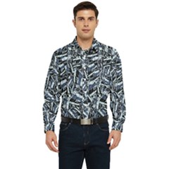 Cobalt Kaleidoscope Print Pattern Design Men s Long Sleeve Pocket Shirt  by dflcprintsclothing