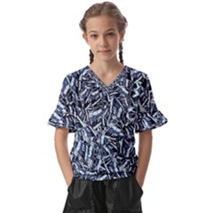 Cobalt Kaleidoscope Print Pattern Design Kids  V-neck Horn Sleeve Blouse by dflcprintsclothing