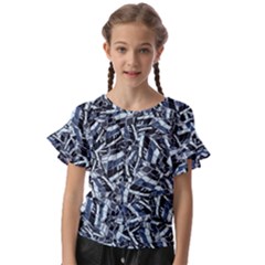 Cobalt Kaleidoscope Print Pattern Design Kids  Cut Out Flutter Sleeves by dflcprintsclothing