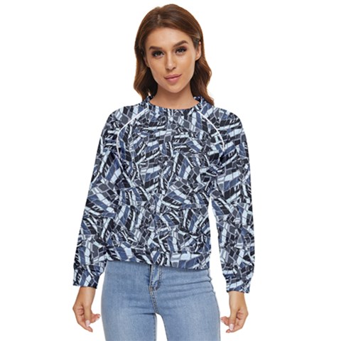 Cobalt Kaleidoscope Print Pattern Design Women s Long Sleeve Raglan Tee by dflcprintsclothing