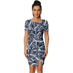 Cobalt Kaleidoscope Print Pattern Design Fitted Knot Split End Bodycon Dress by dflcprintsclothing