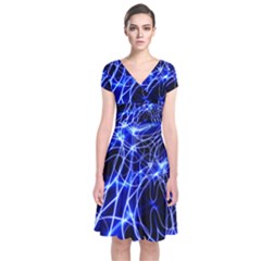 Lines Flash Light Mystical Fantasy Short Sleeve Front Wrap Dress by Dutashop