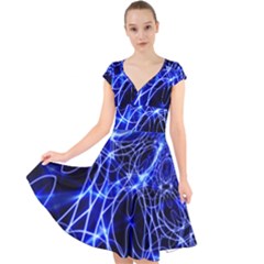 Lines Flash Light Mystical Fantasy Cap Sleeve Front Wrap Midi Dress by Dutashop