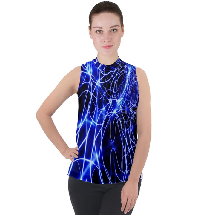 Lines Flash Light Mystical Fantasy Mock Neck Chiffon Sleeveless Top