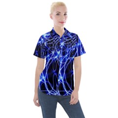 Lines Flash Light Mystical Fantasy Women s Short Sleeve Pocket Shirt