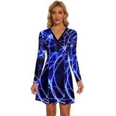 Lines Flash Light Mystical Fantasy Long Sleeve Deep V Mini Dress 