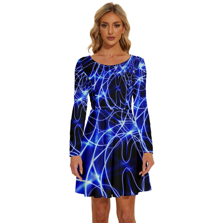 Lines Flash Light Mystical Fantasy Long Sleeve Wide Neck Velvet Dress