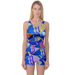 Sea Fish Illustrations One Piece Boyleg Swimsuit by Mariart